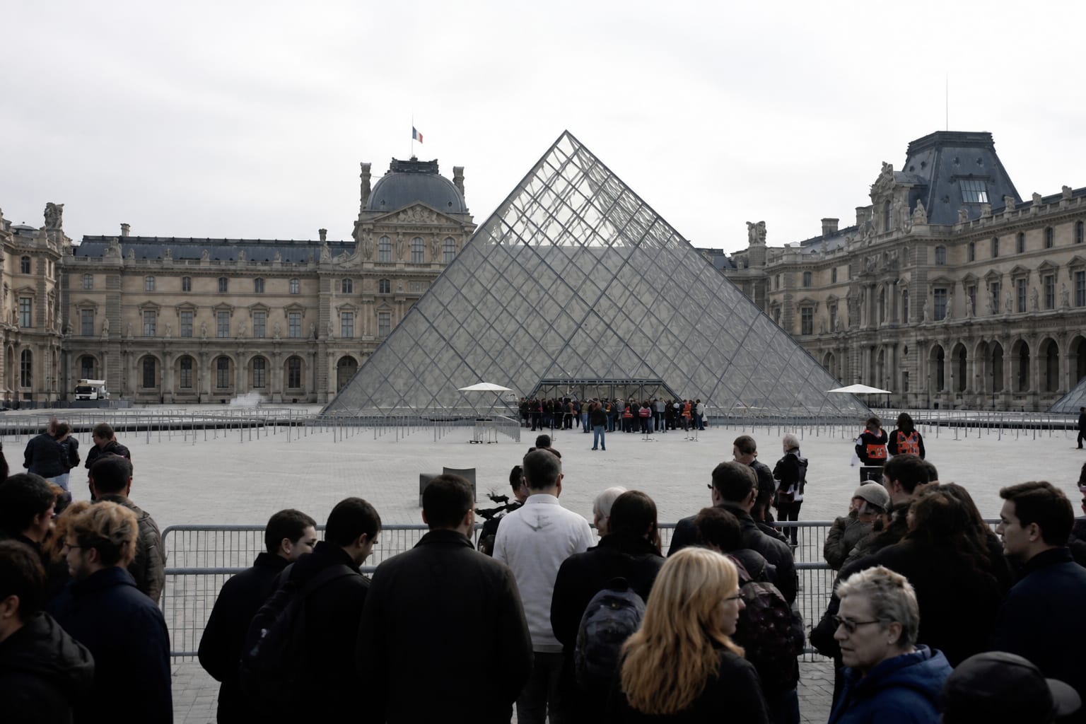 Crowd la Louvre Pyramid din Paris